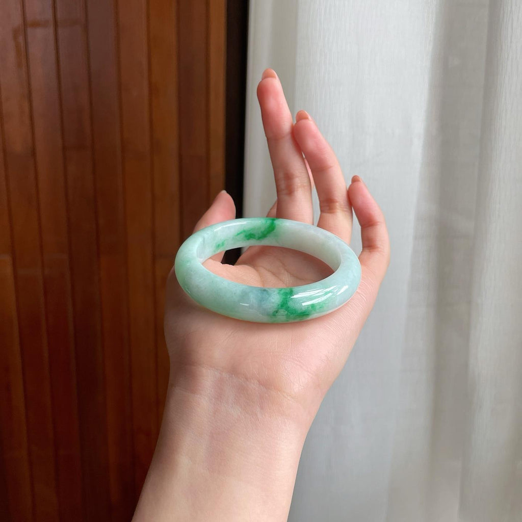 糯冰飘花翡翠平安镯（54mm)（yc330573）