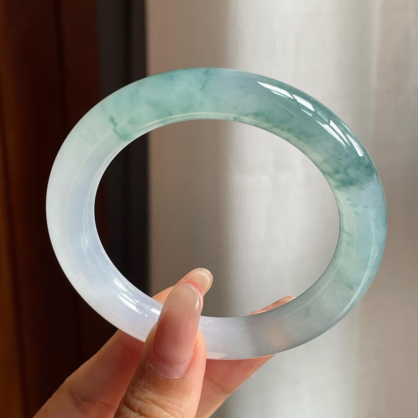 冰种飘花翡翠圆条手镯（54mm）（yc200655）