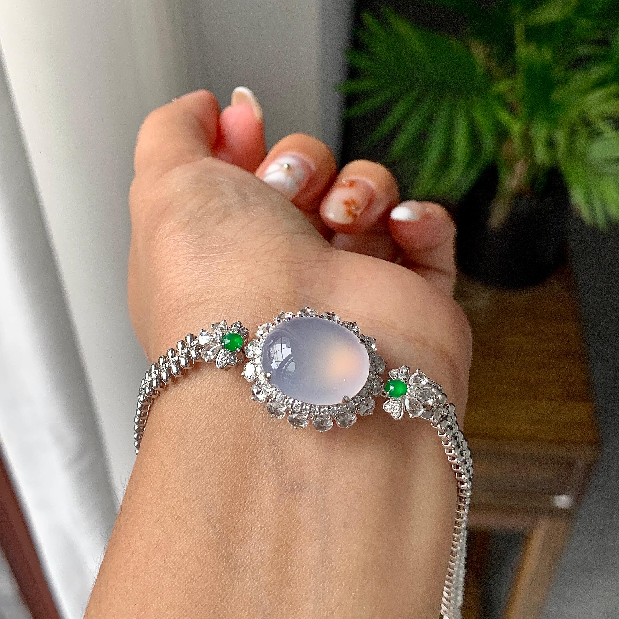 18K金钻镶冰种紫罗兰蛋面手链/吊坠/戒指（两件套）（yc252246）