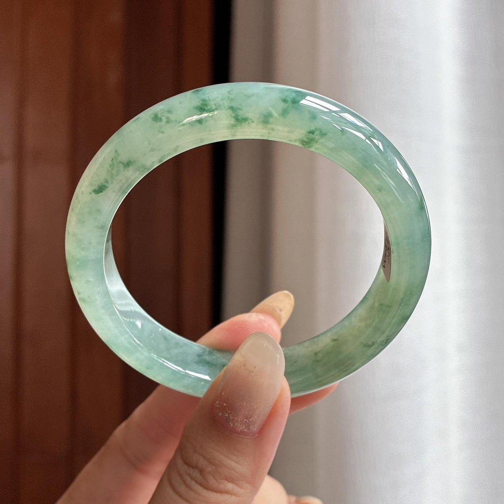 糯冰飘花正圈平安镯 56圈 天然缅甸翡翠Ａ货（yc487425）