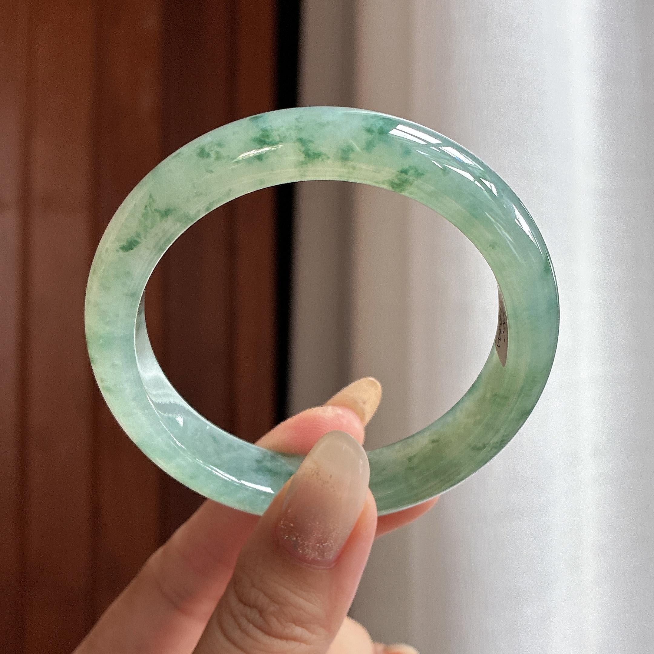 糯冰飘花正圈平安镯 56圈 天然缅甸翡翠Ａ货（yc487425）