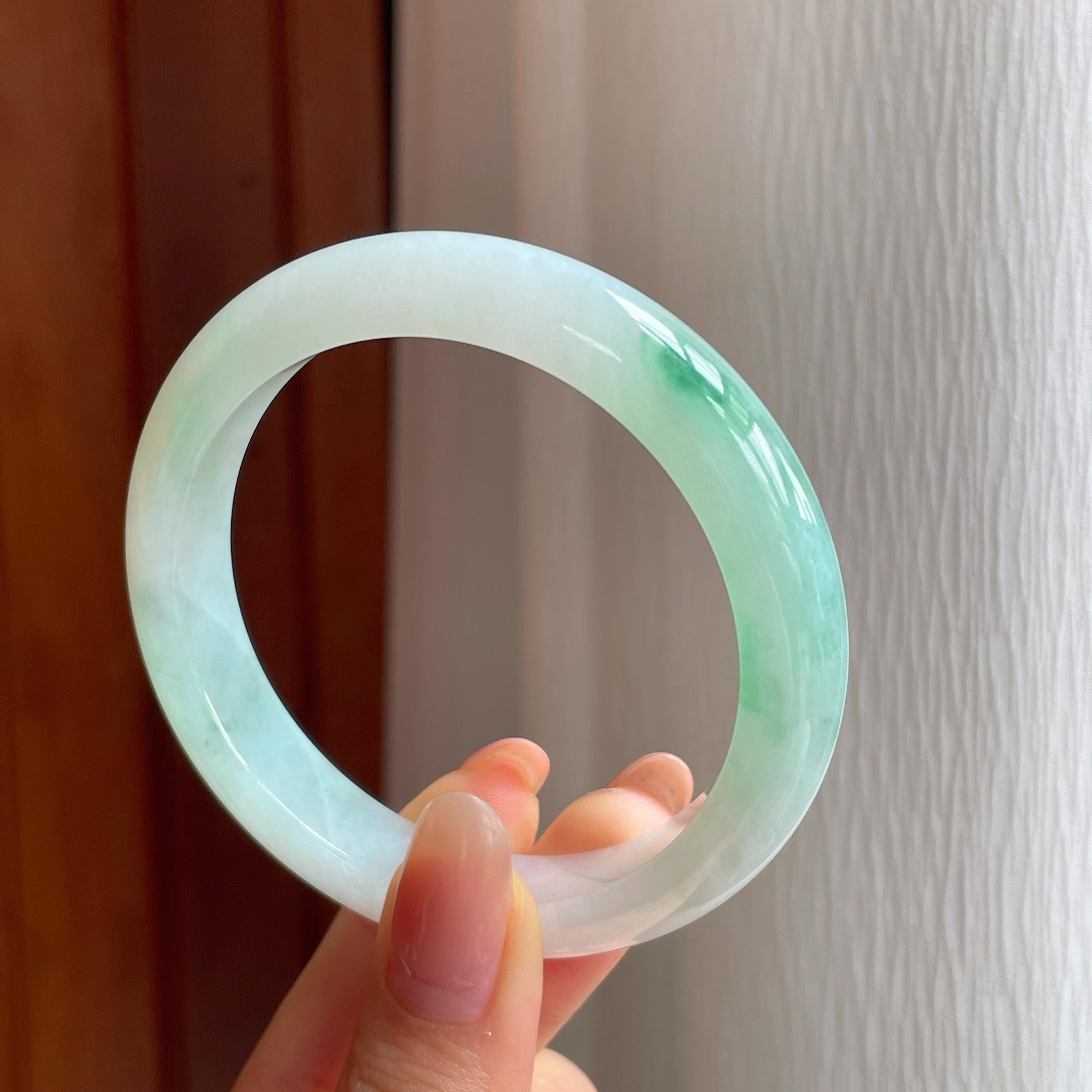 糯冰飘花翡翠平安镯（55mm)（yc350446）