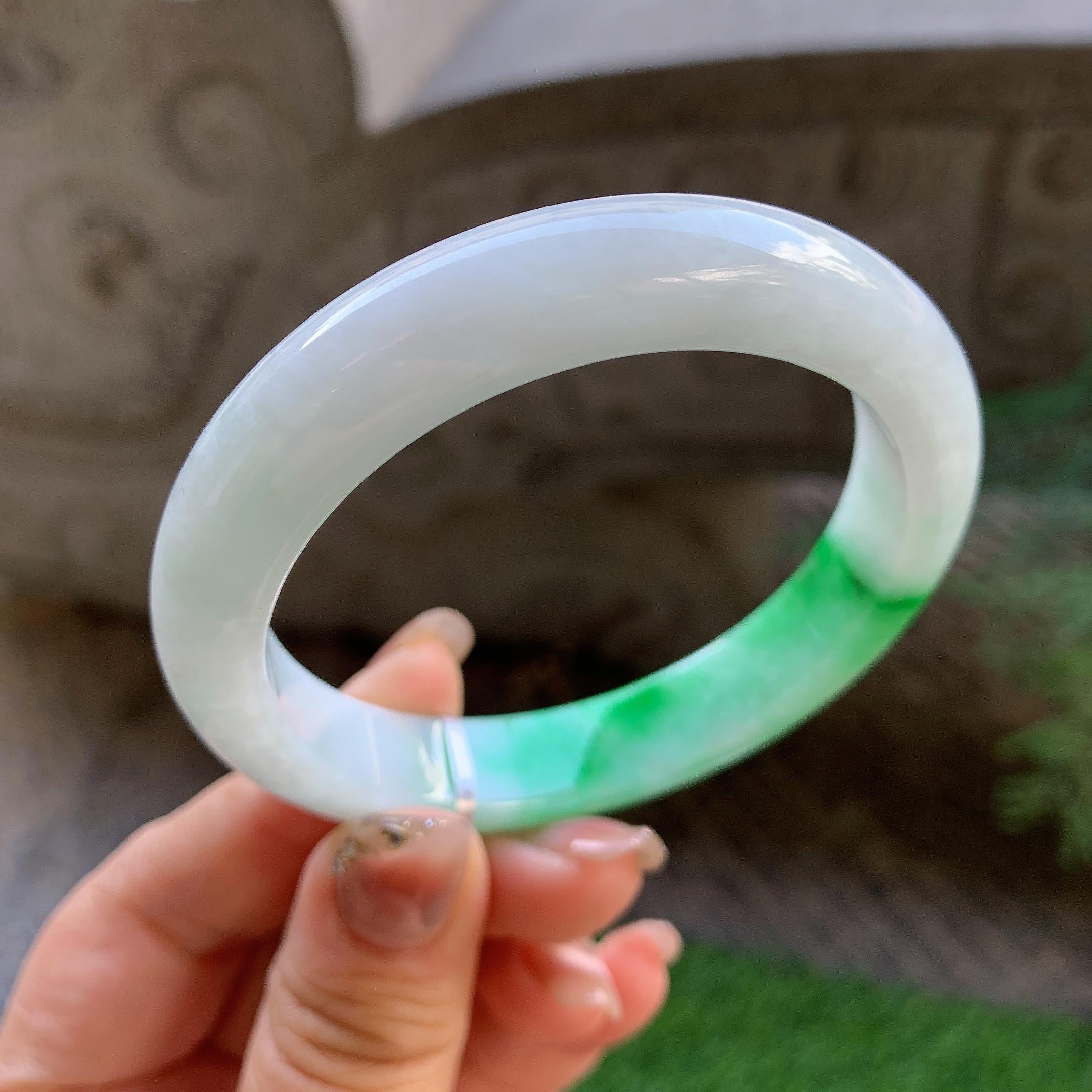 细糯种白底青平安镯（56mm）（yc293323）
