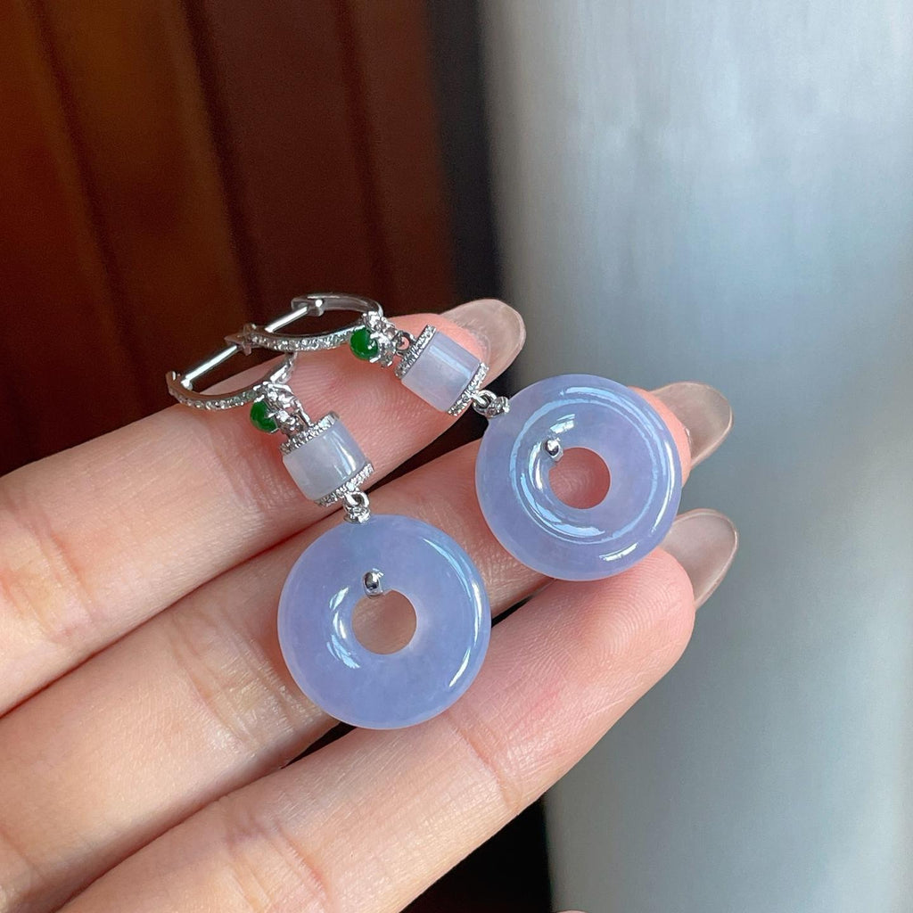 18k金钻镶冰种紫罗兰翡翠甜甜圈耳包（yc187351）