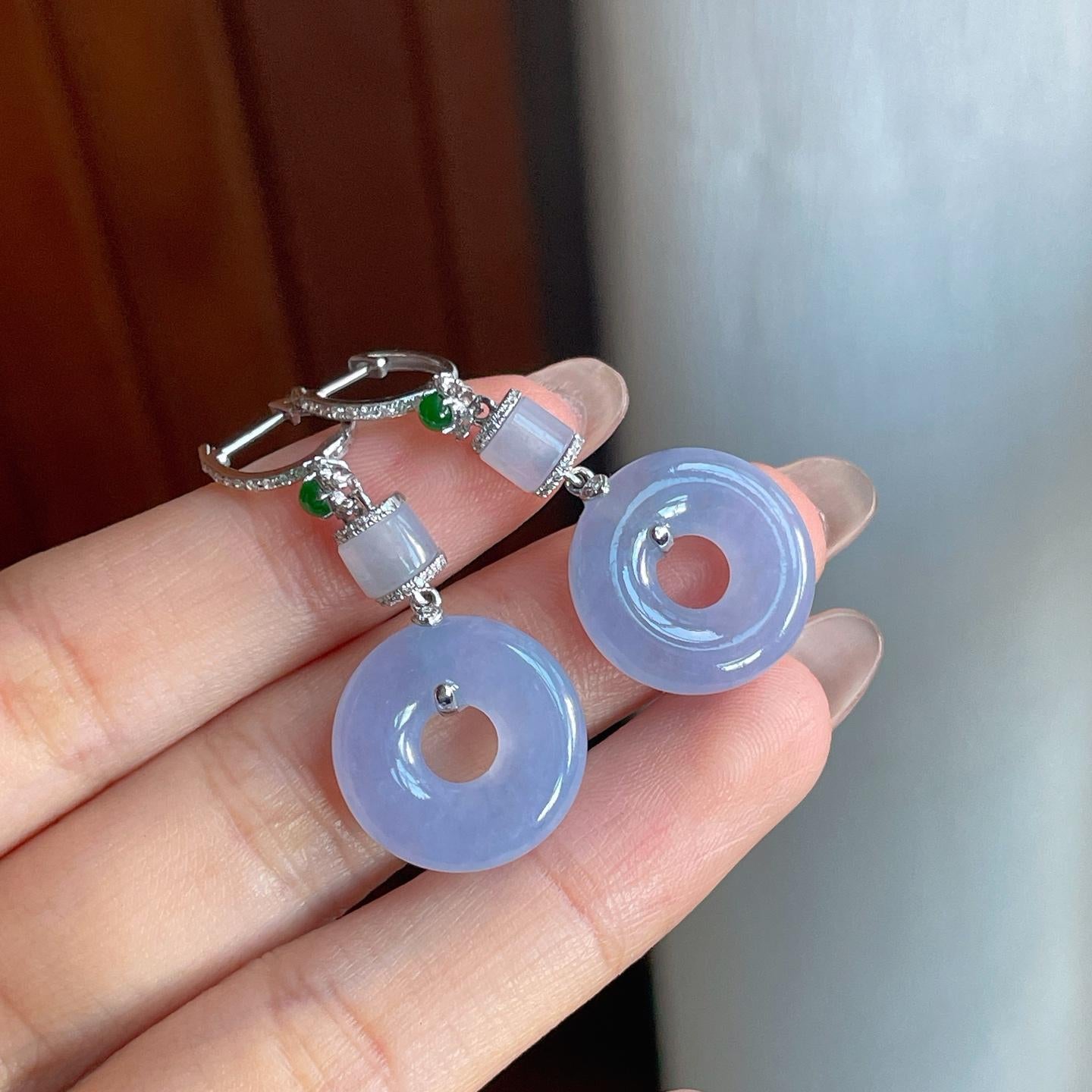 18k金钻镶冰种紫罗兰翡翠甜甜圈耳包（yc187351）