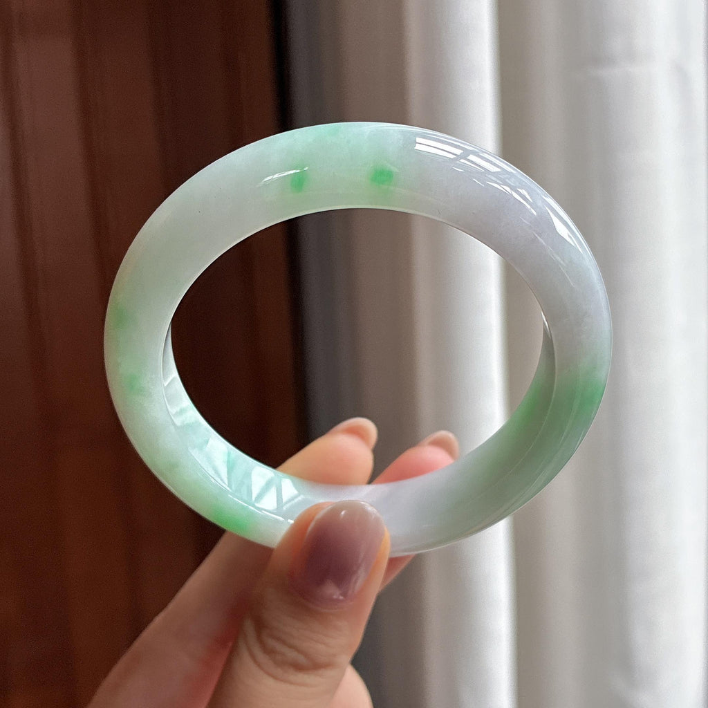 细糯种飘绿花正圈平安镯 54圈 天然缅甸A货翡翠（yc502351）