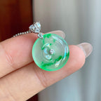 18k金扣冰种阳绿花翡翠平安扣（yc239328）