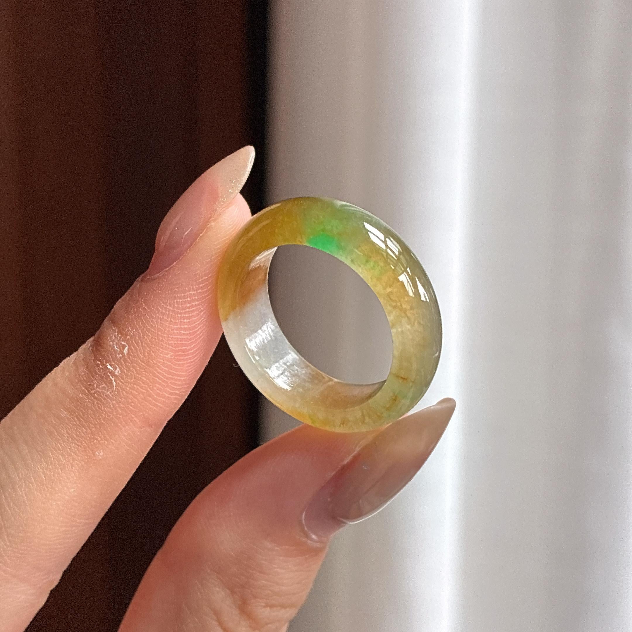 冰种黄加绿戒圈 天然缅甸A货翡翠（yc455074）
