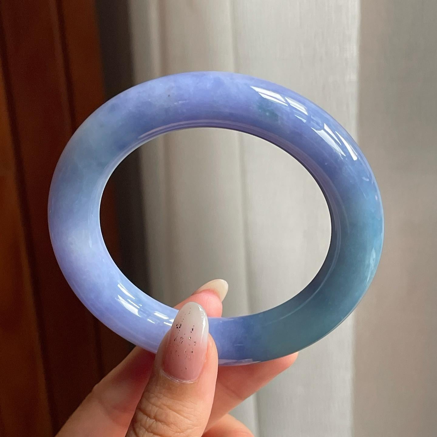 糯冰种紫罗兰翡翠圆条手镯（55mm）