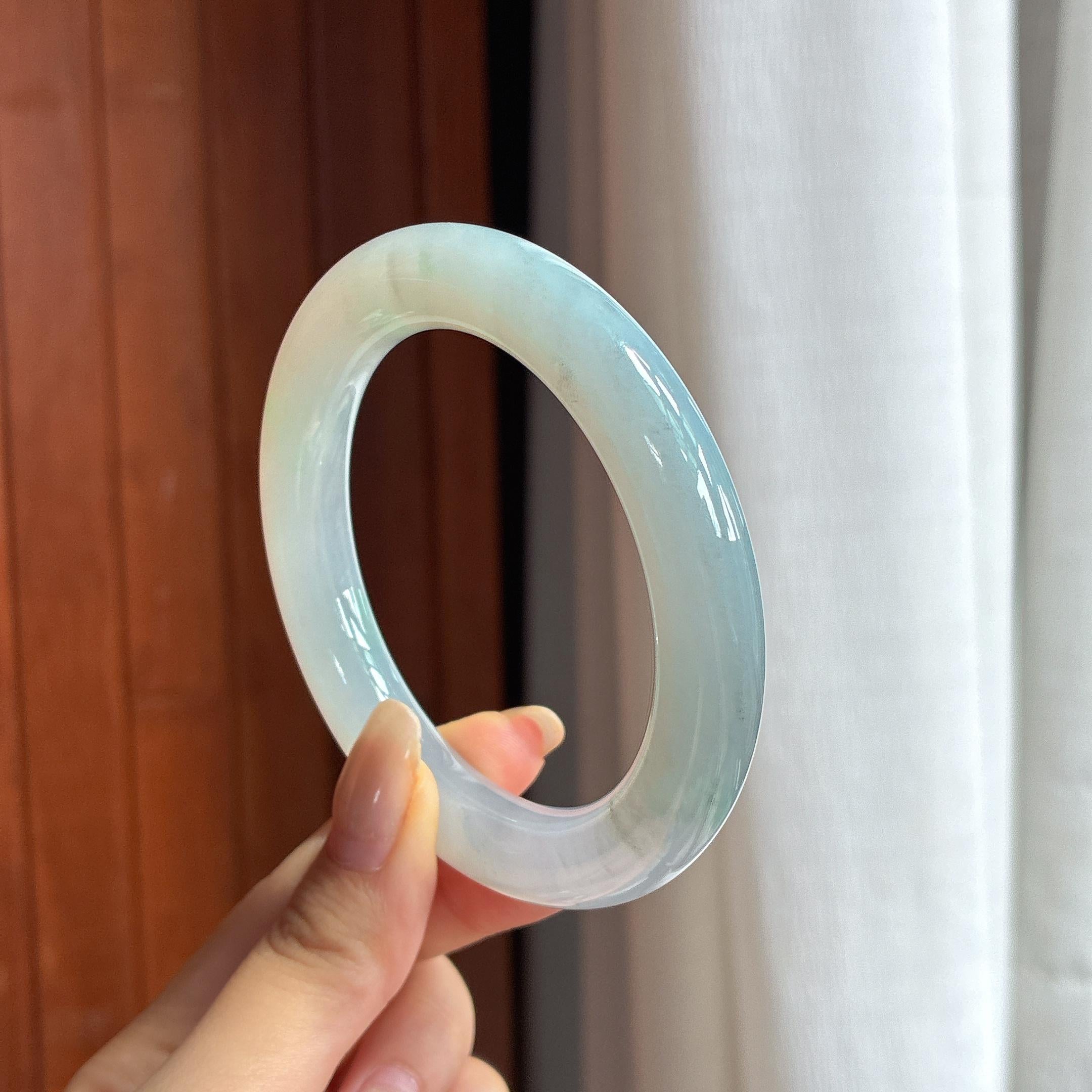 大圈口 糯冰淡紫罗兰圆条手镯 58圈 天然缅甸A货翡翠（yc457224）