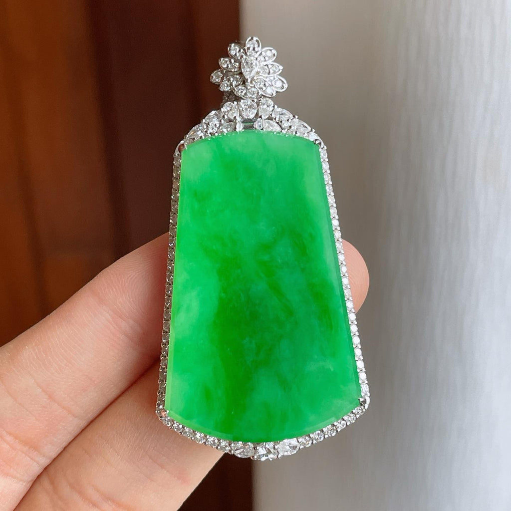 18k金钻镶冰种满绿翡翠无事牌（yc257263）