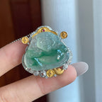 18k金钻镶冰种飘花翡翠财神（yc265746）