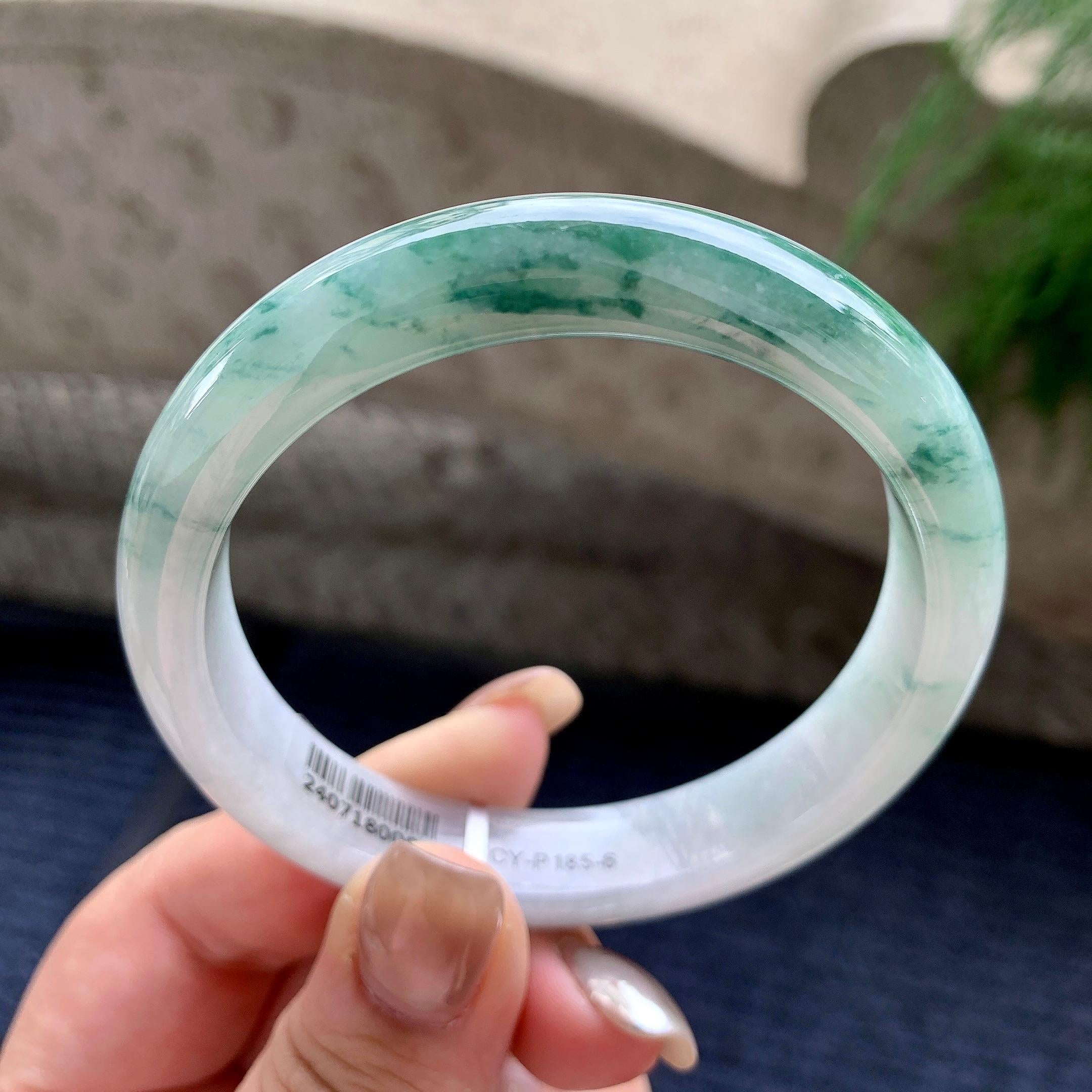 细糯种飘花正圈平安镯58圈   天然缅甸A货翡翠（yc433652）