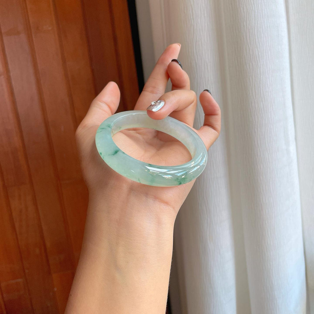 冰种飘花翡翠平安镯（55.7mm）（yc278697）