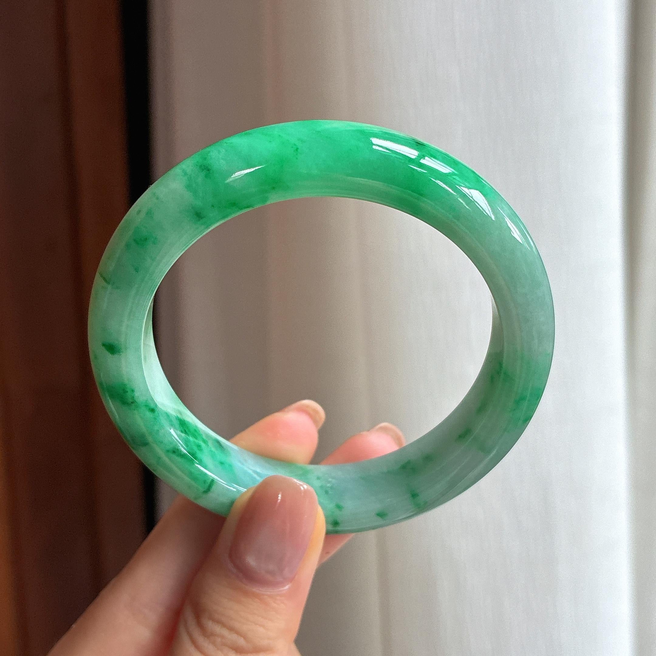 糯冰飘花翡翠平安镯（53mm)（yc424287）