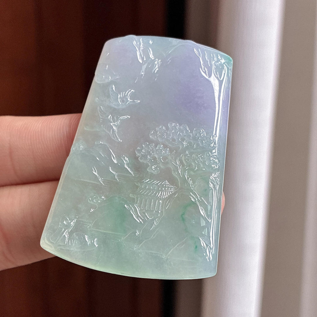 糯冰春彩山水牌 天然缅甸A货翡翠（yc465935）