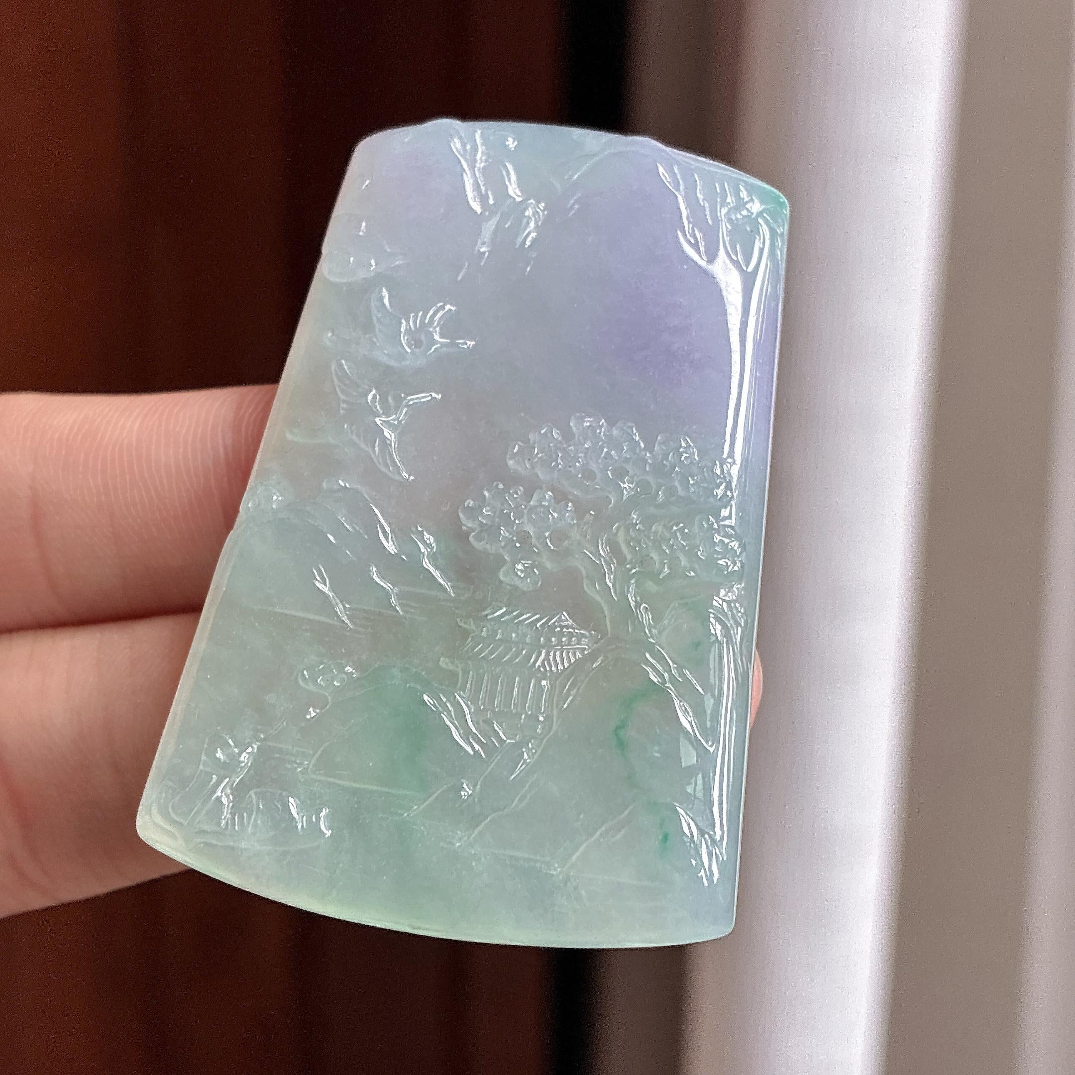 糯冰春彩山水牌 天然缅甸A货翡翠（yc465935）