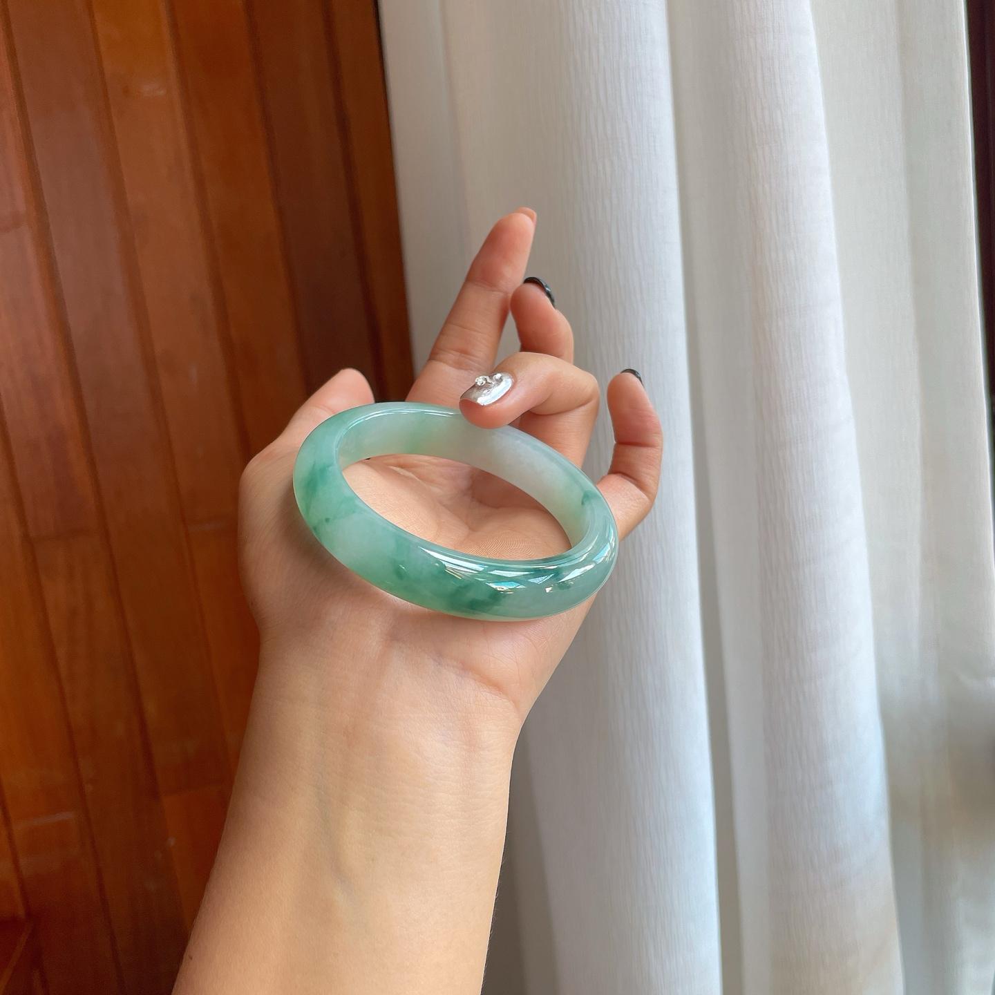 冰种飘花翡翠平安镯（56.7mm）（yc278717）