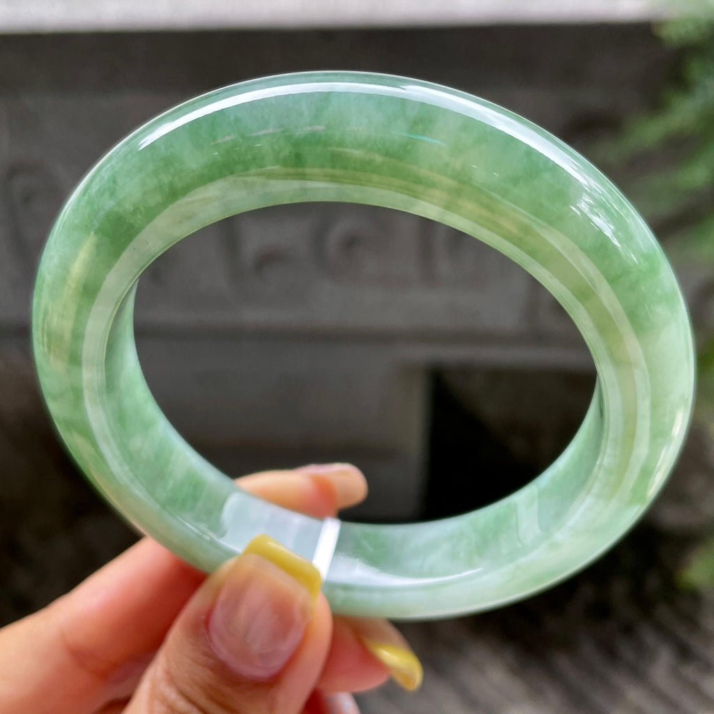 细糯种飘花正圈平安镯56.7圈      天然缅甸A货翡翠（yc383125）