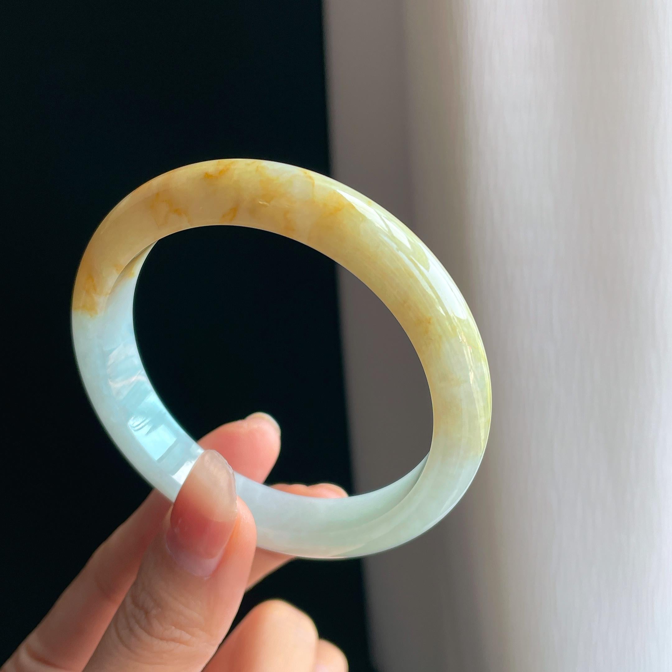 糯冰黄翡翡翠平安镯（58.5mm)（yc334677）