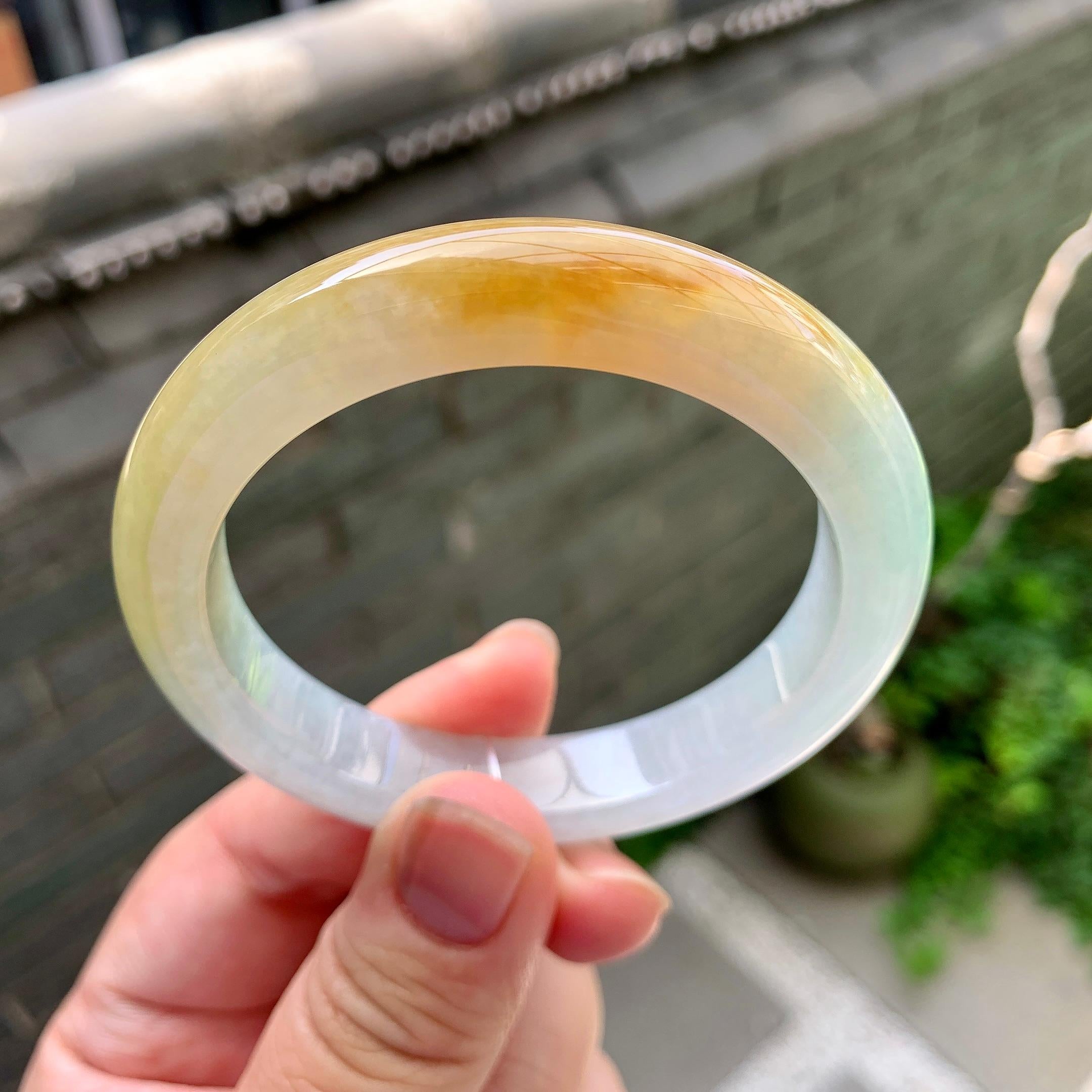 细糯种黄翡平安镯（52.8mm）（yc235447）