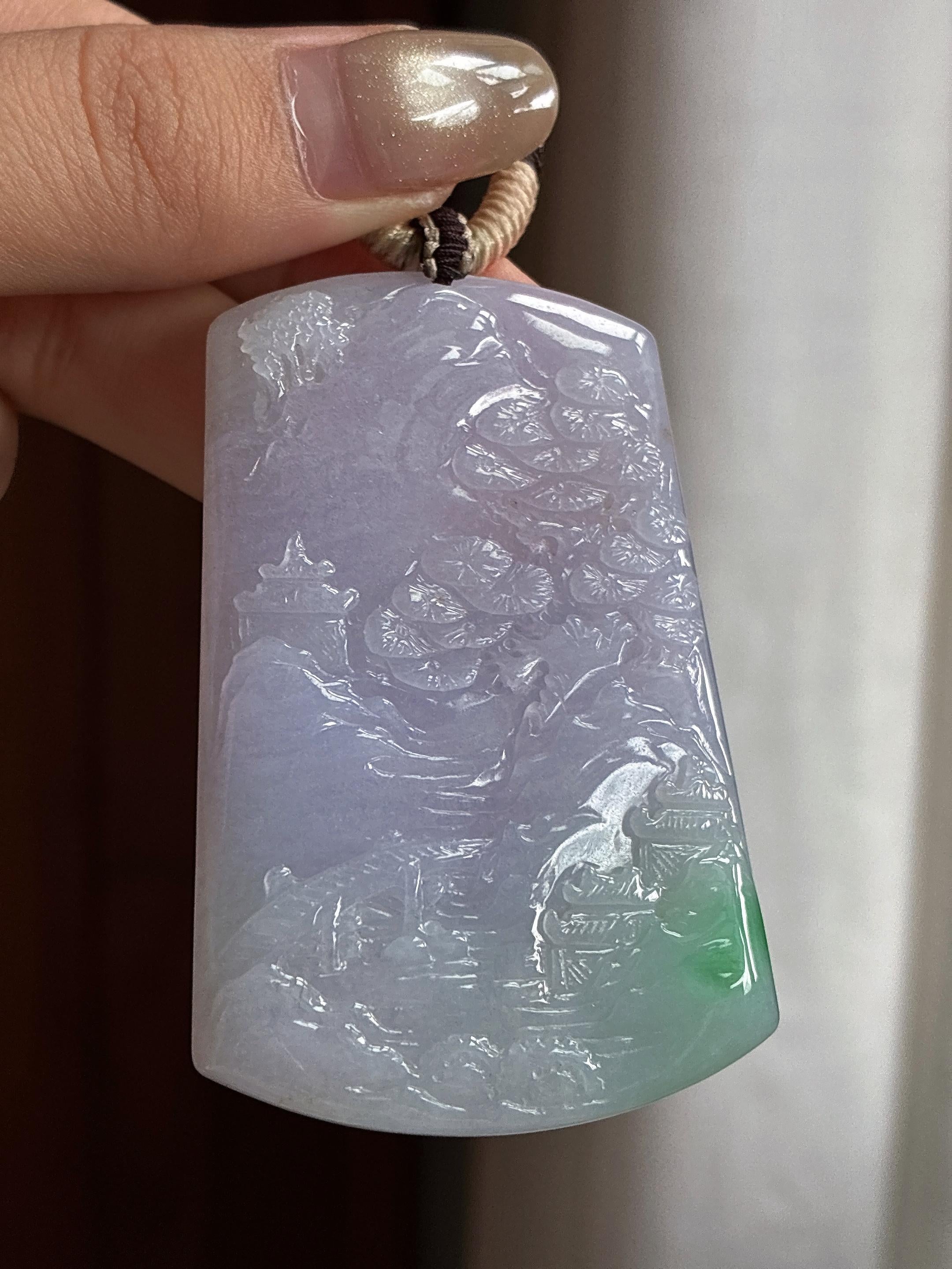 细糯种春带彩山水牌挂件 天然缅甸A货翡翠（yc465038）