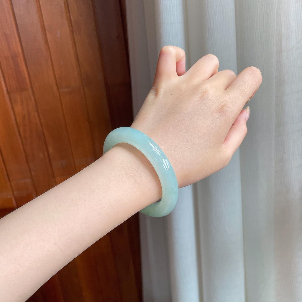 糯冰黄翡翡翠圆条手镯（53mm)（yc414705）