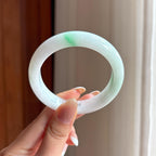 糯冰白底青翡翠平安镯（54mm)（yc396375）