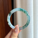 冰种飘花翡翠圆条手镯 50圈（yc436795）