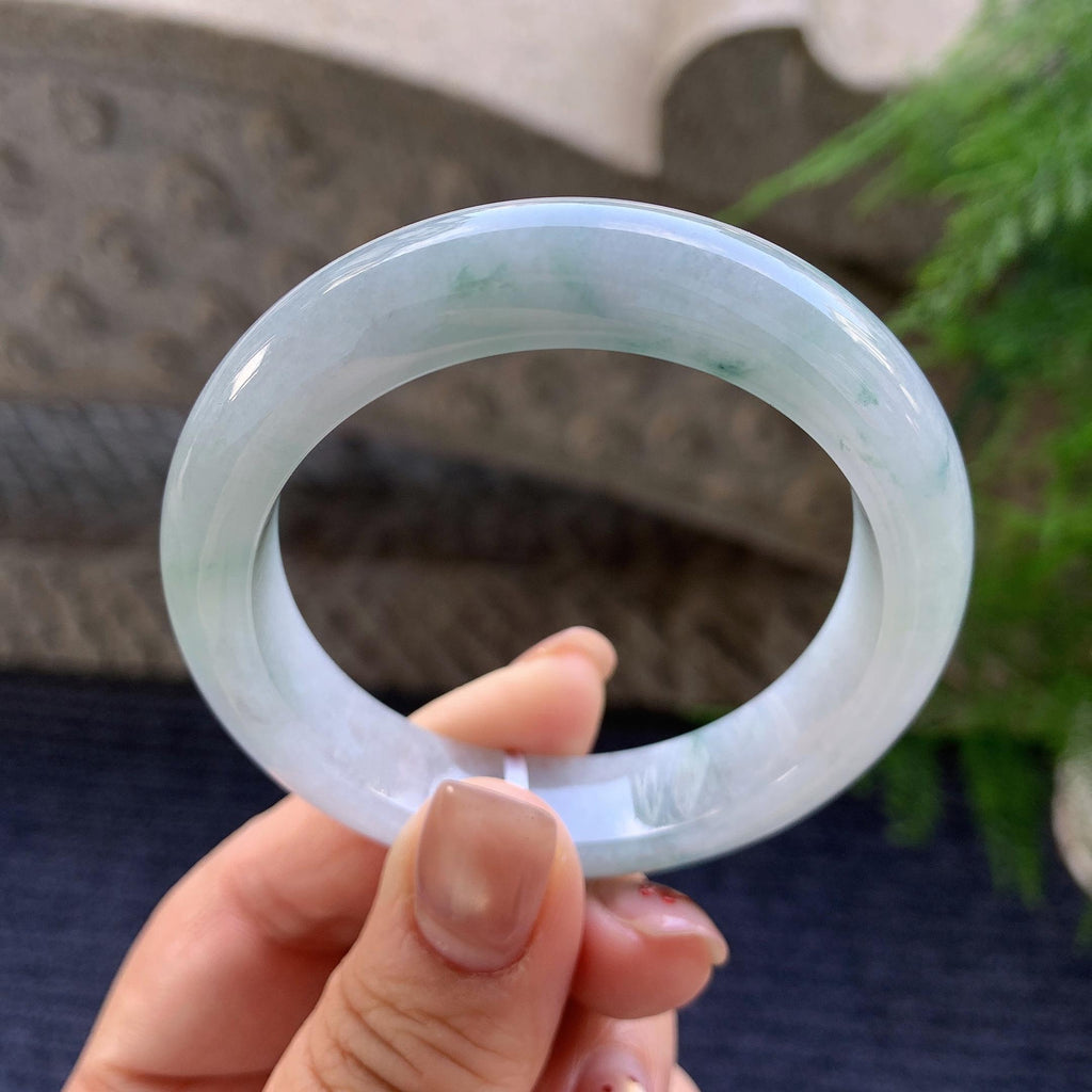 小圈口 细糯种飘蓝花正圈平安镯 50.7圈口 天然缅甸A货翡翠（yc347586）