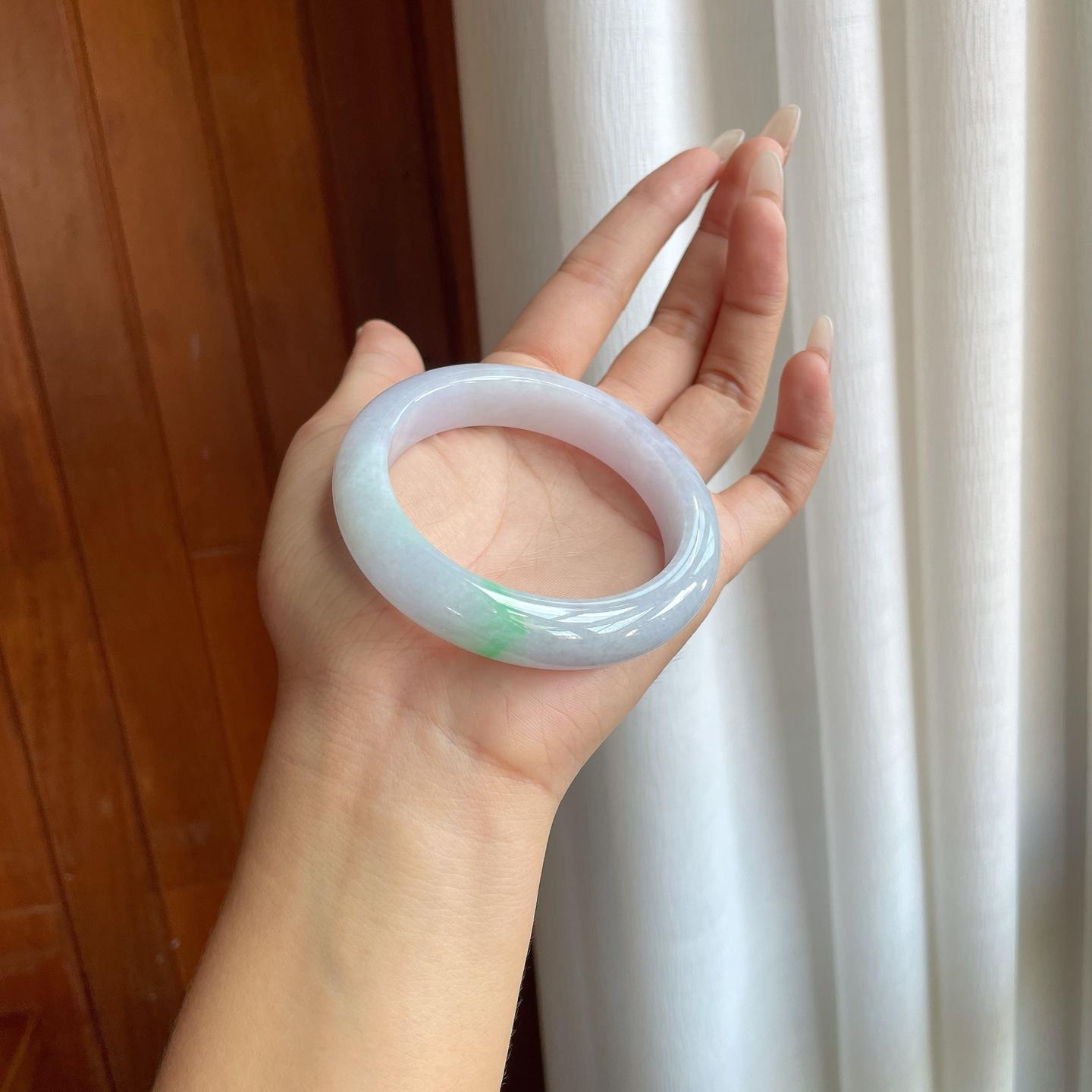 糯冰带色翡翠平安镯（56.5mm）（yc264148）