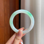 糯冰带色翡翠圆条手镯（55mm)（yc381230）