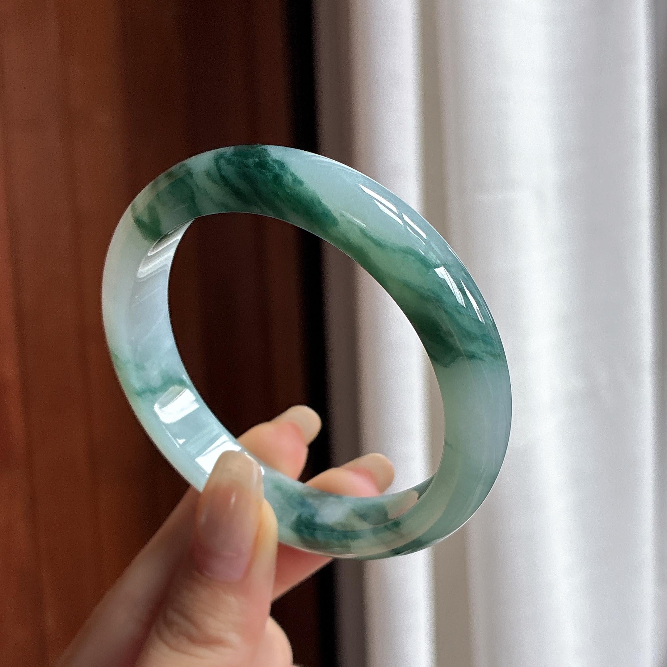 细糯种飘花正圈平安镯 55圈 天然缅甸A货翡翠（yc466152）