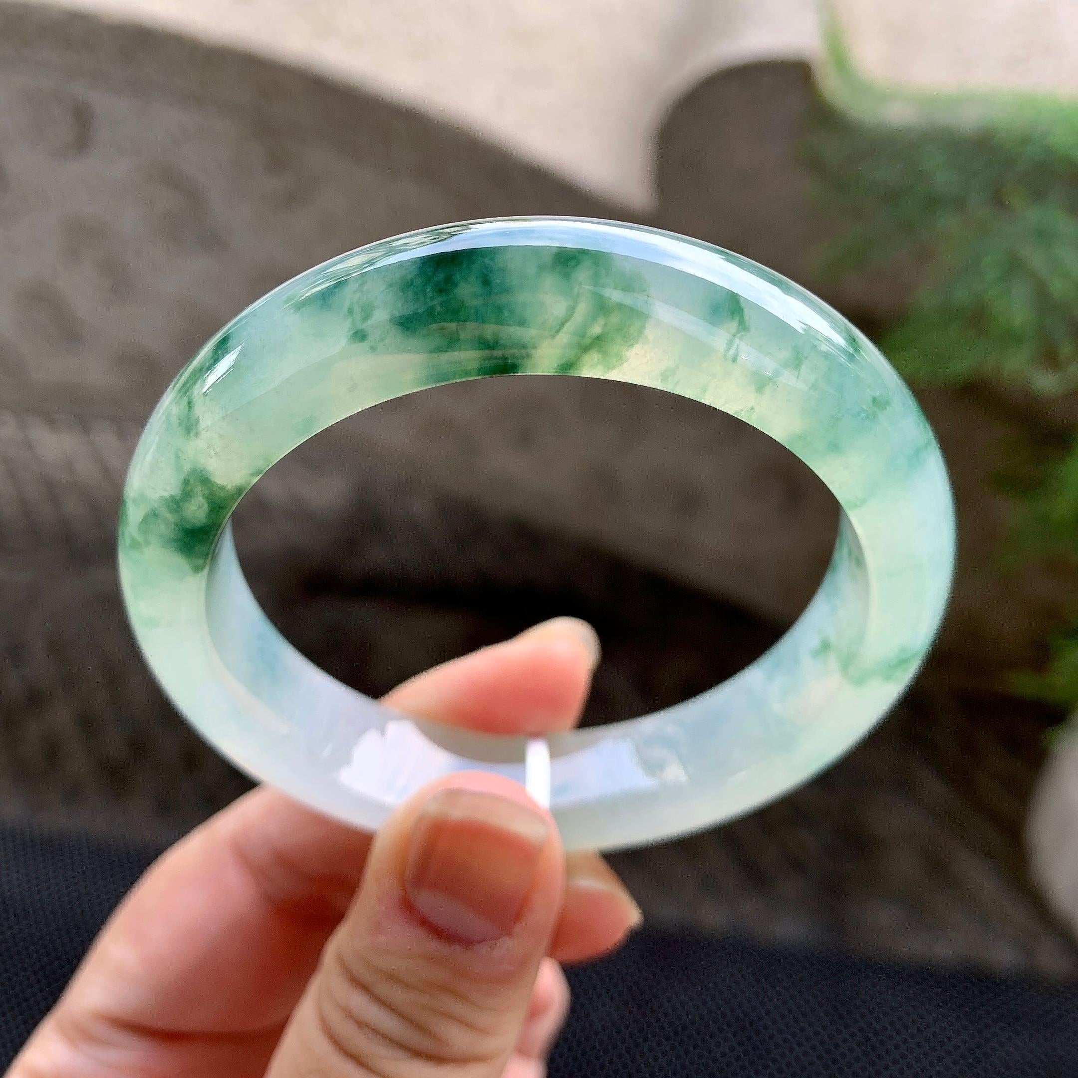 糯冰种飘花平安镯（54.8mm）（yc255595）