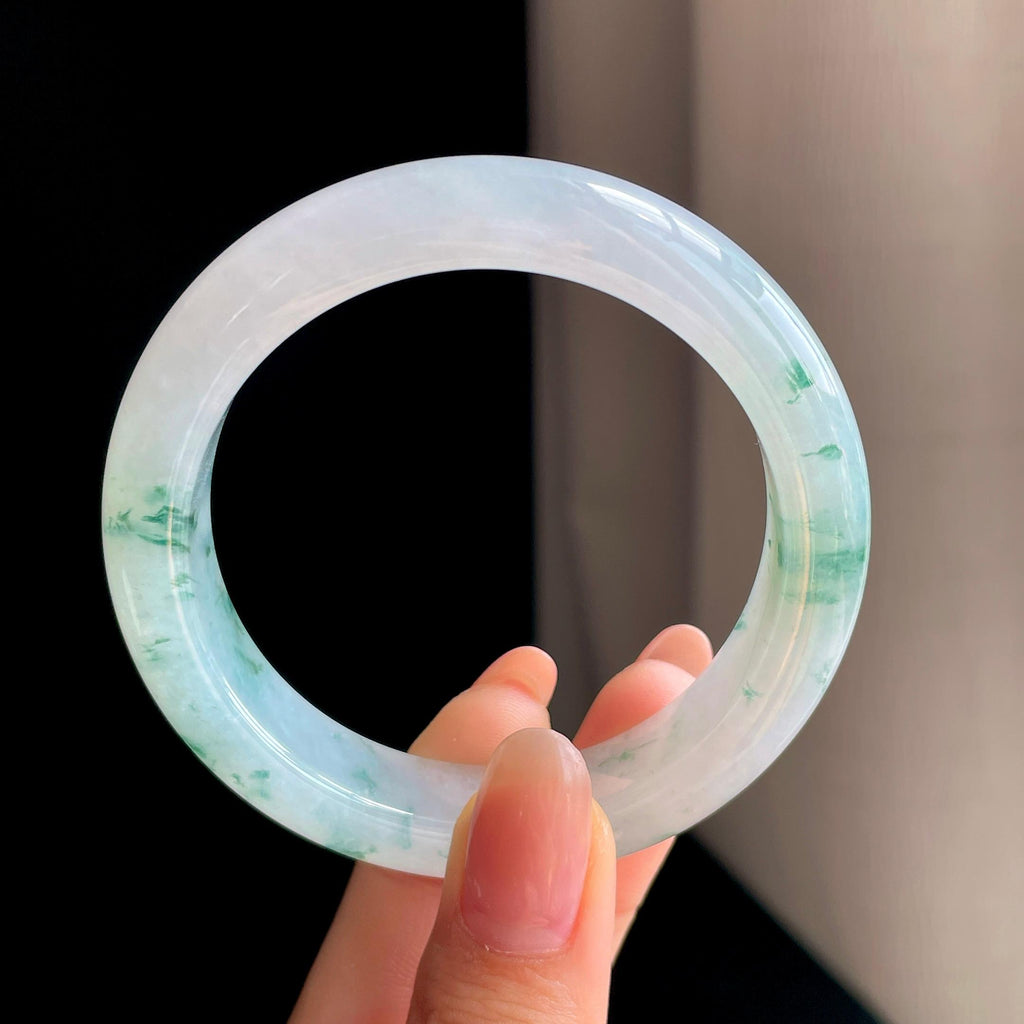冰种飘花翡翠平安镯（53.3mm)（yc363416）