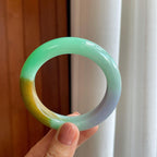细糯冰三彩特色翡翠平安镯（53.8mm）（yc276463）