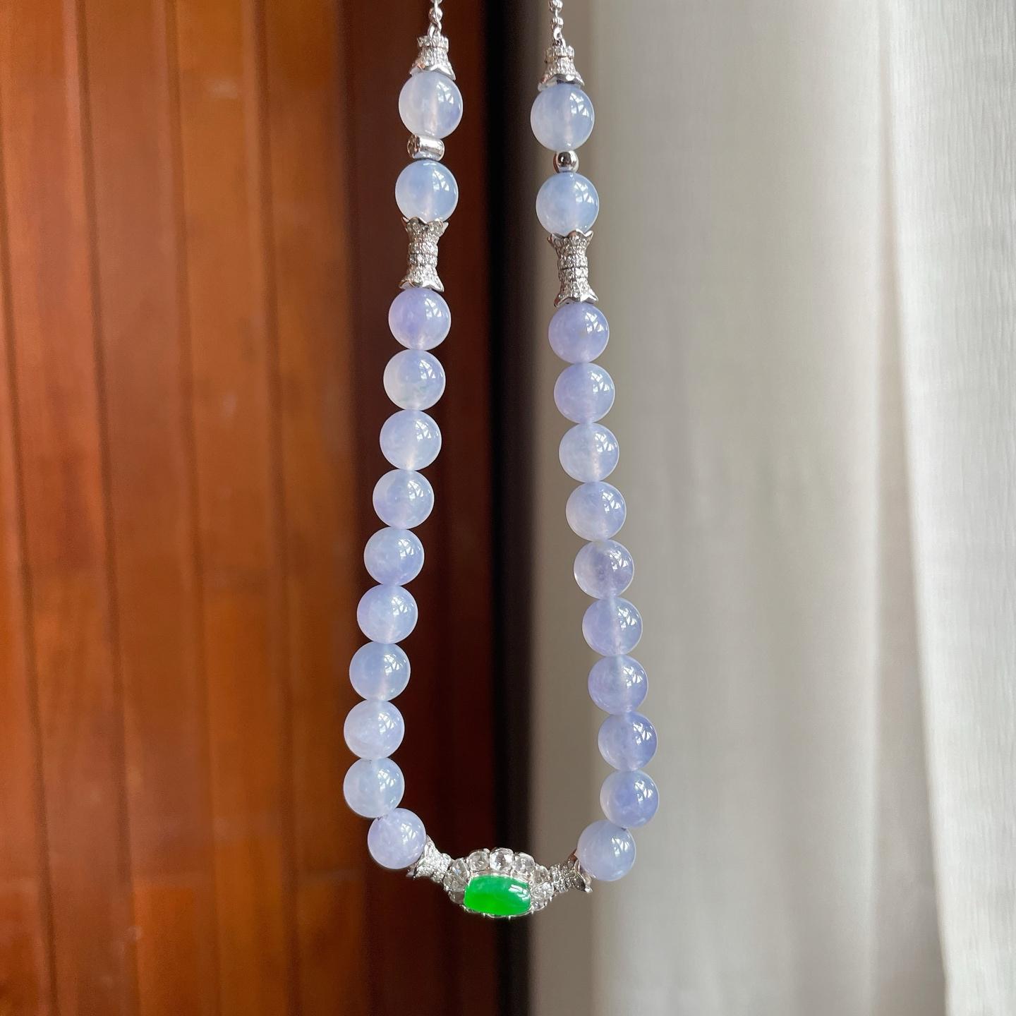 18k金镶冰种紫罗兰翡翠珠串项链（yc228472）