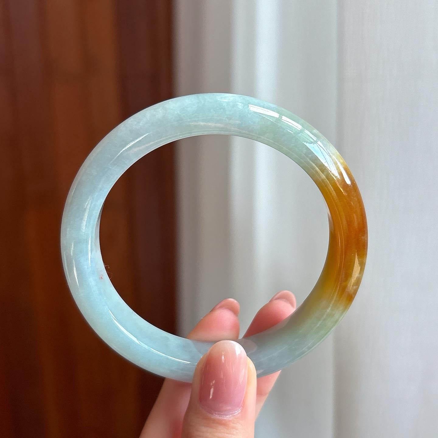 糯冰带黄翡翡翠平安镯（58.5mm）（yc329525）