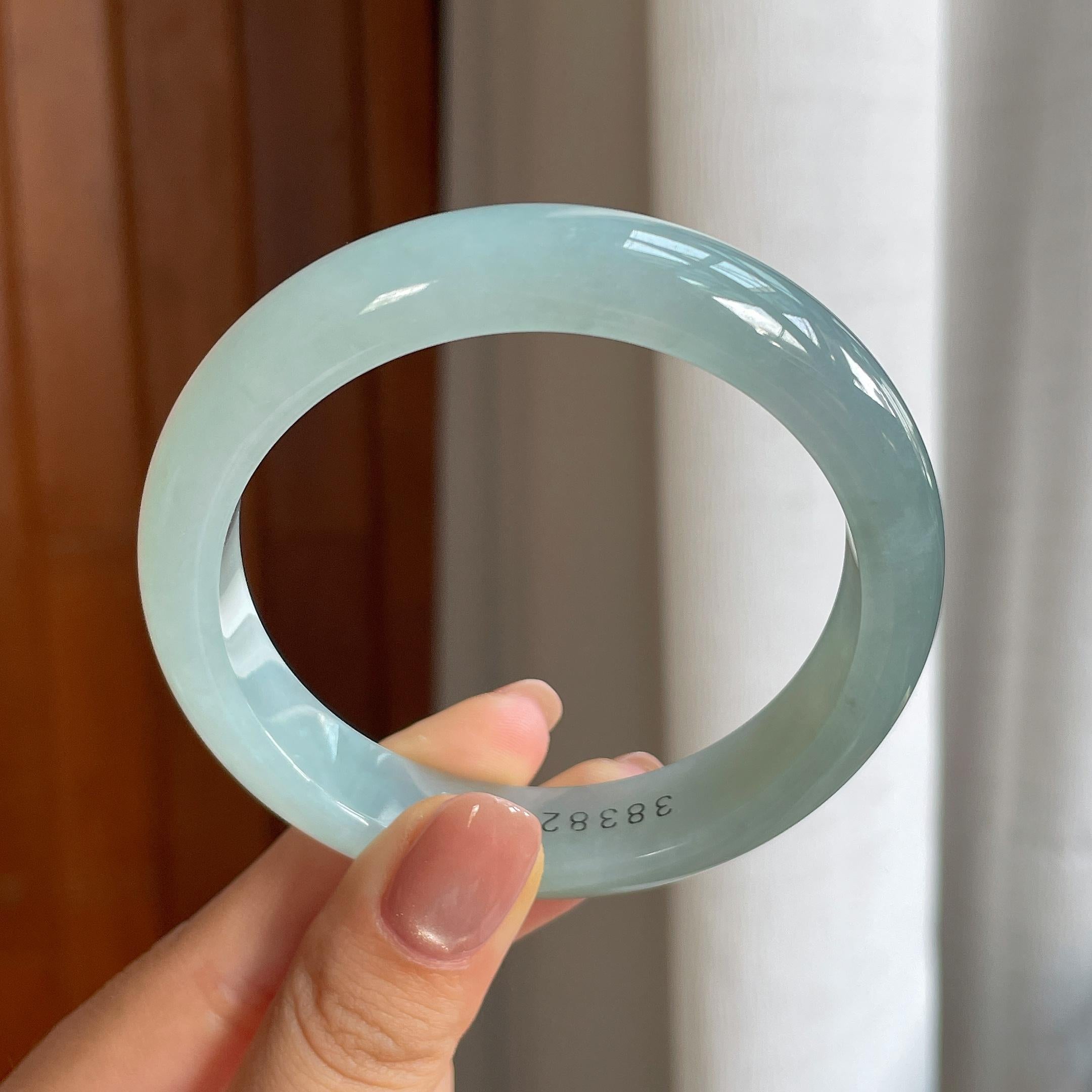 糯冰蓝晴翡翠平安镯（56.7mm)（yc418349）