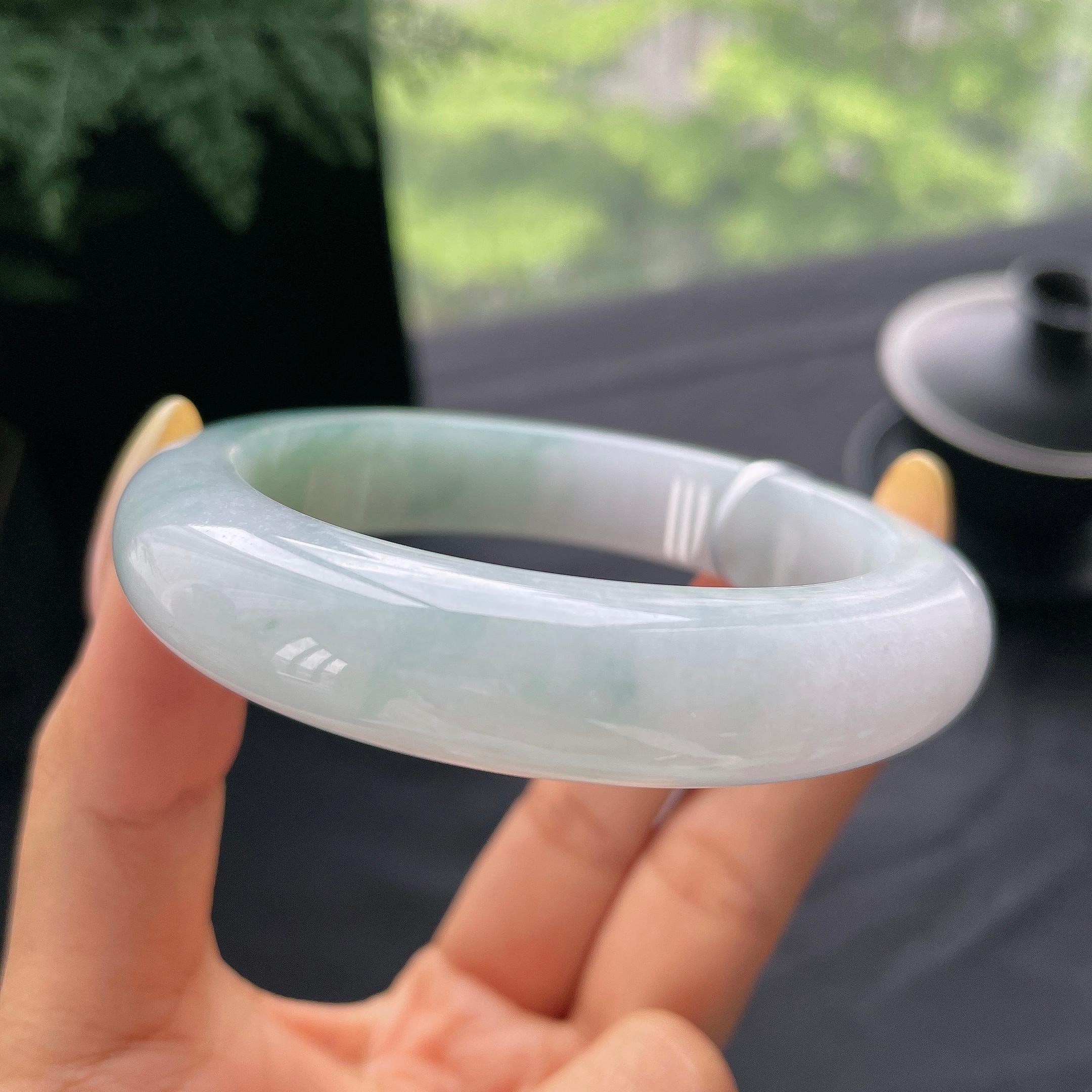 细糯种飘花正圈平安镯57.9圈 天然缅甸A货翡翠（yc473136）