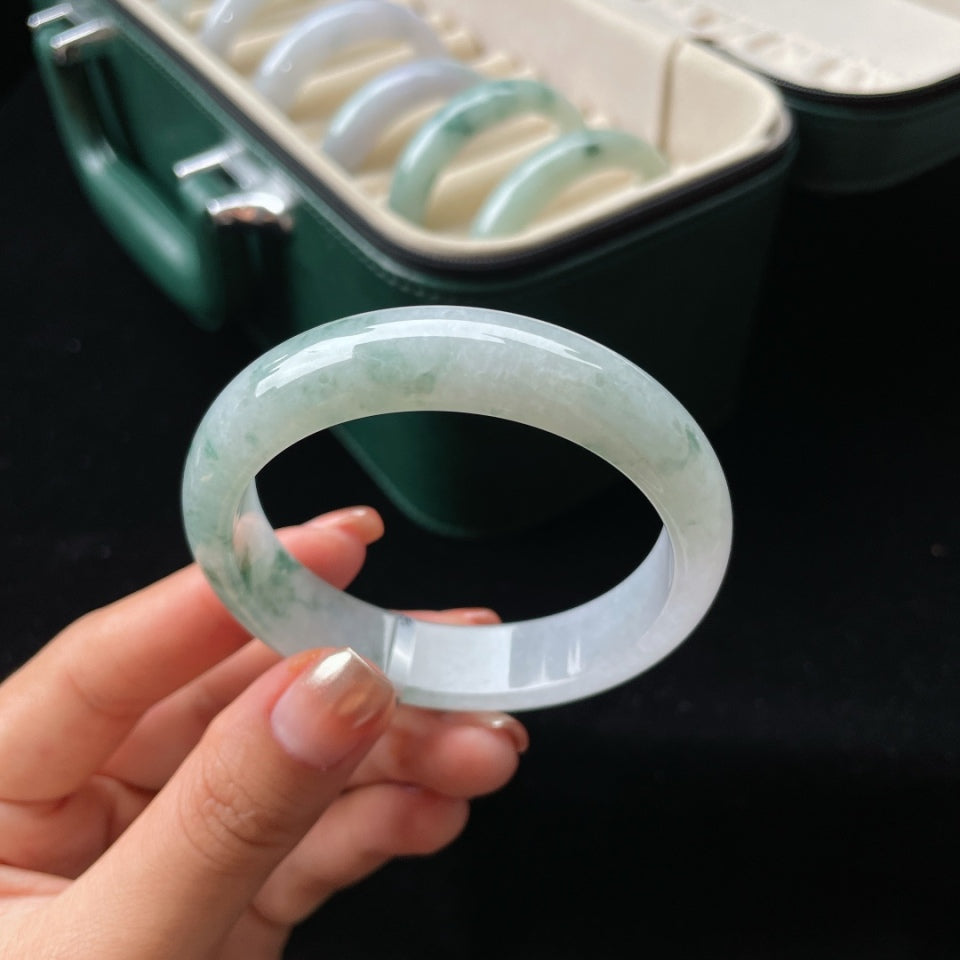 糯冰飘花正圈 翡翠手镯（53.5mm）（yc018721）