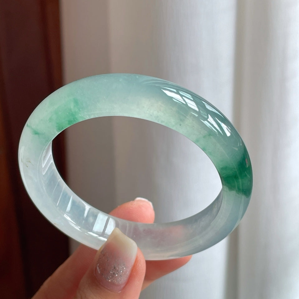 冰玻种飘花翡翠平安镯（52.3mm）（yc175295）