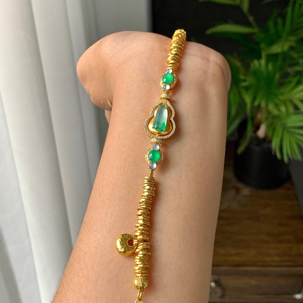 18K金钻+黄金镶糯冰种多彩盘缠手链（yc224990）