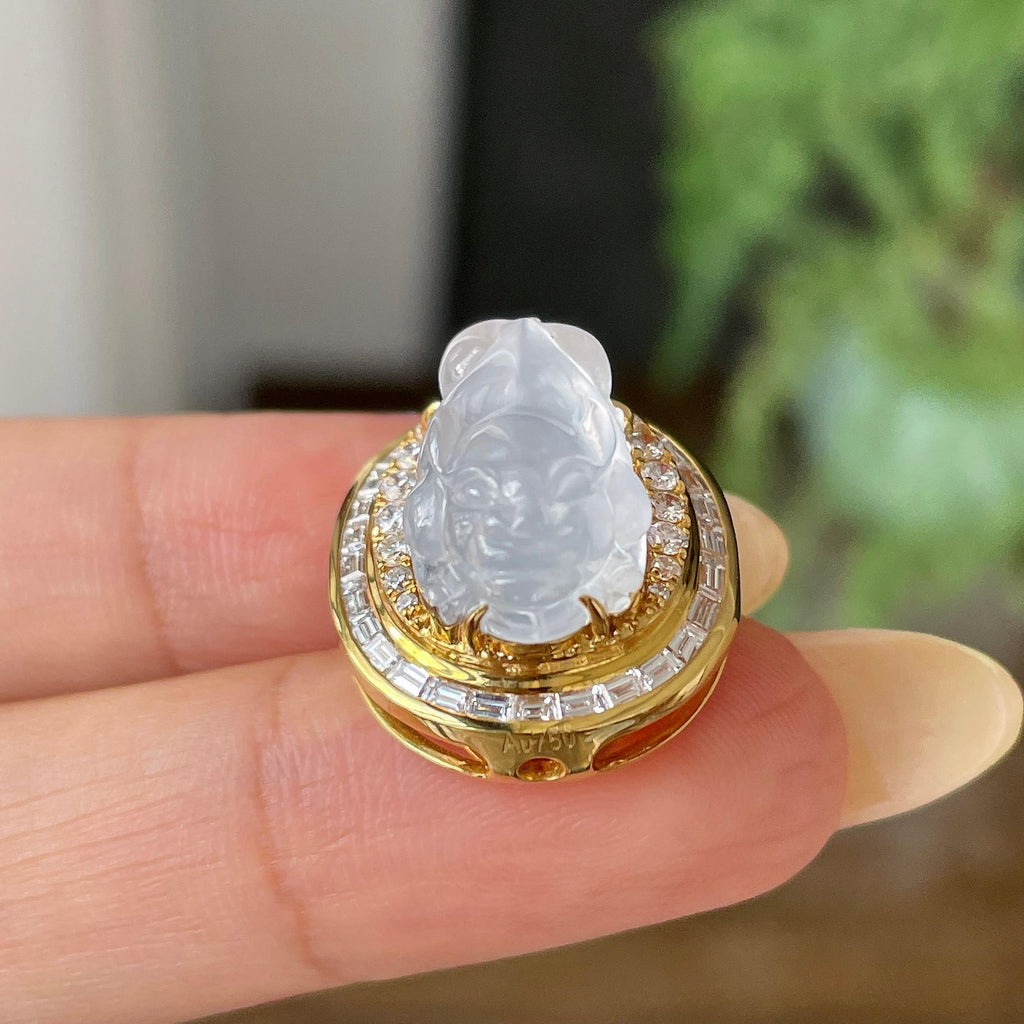 18k金镶冰种无色貔貅吊坠           天然缅甸A货翡翠（yc454785）