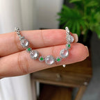 18k金钻镶冰种无色蛋面手链（yc215981）