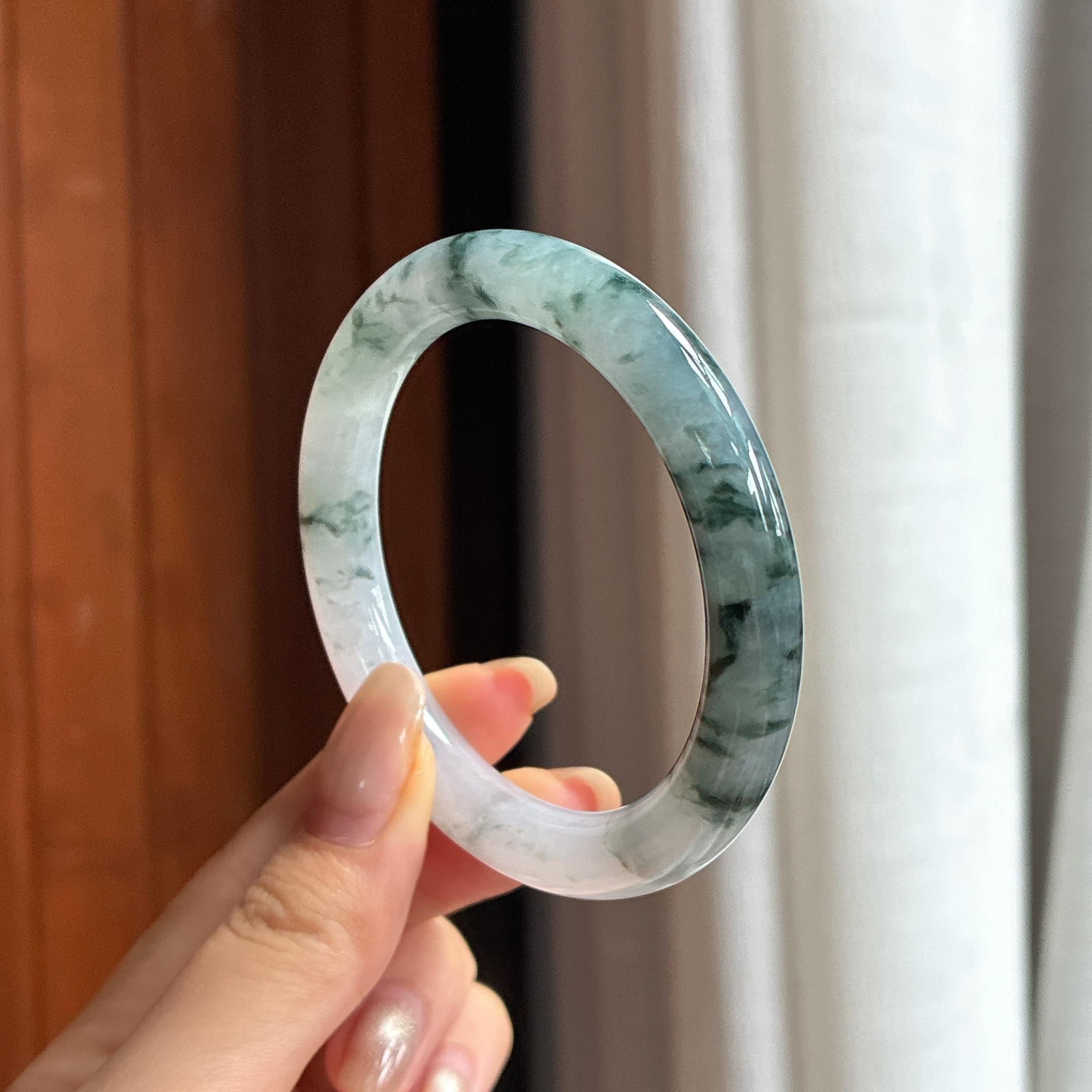 细糯种飘花圆条手镯 52圈 天然缅甸A货翡翠（yc454463）