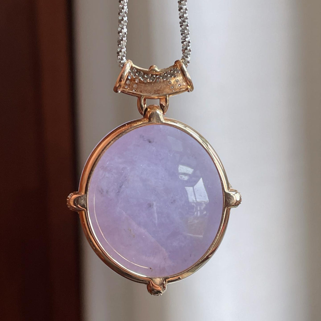 18k金镶糯种紫罗兰翡翠蛋面吊坠（yc240373）