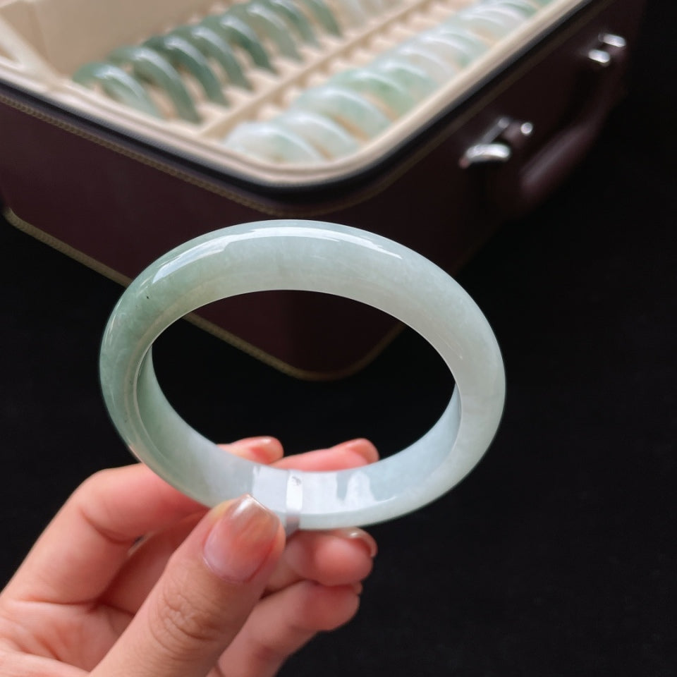糯种半山半水正圈翡翠手镯（57mm）（yc018705）