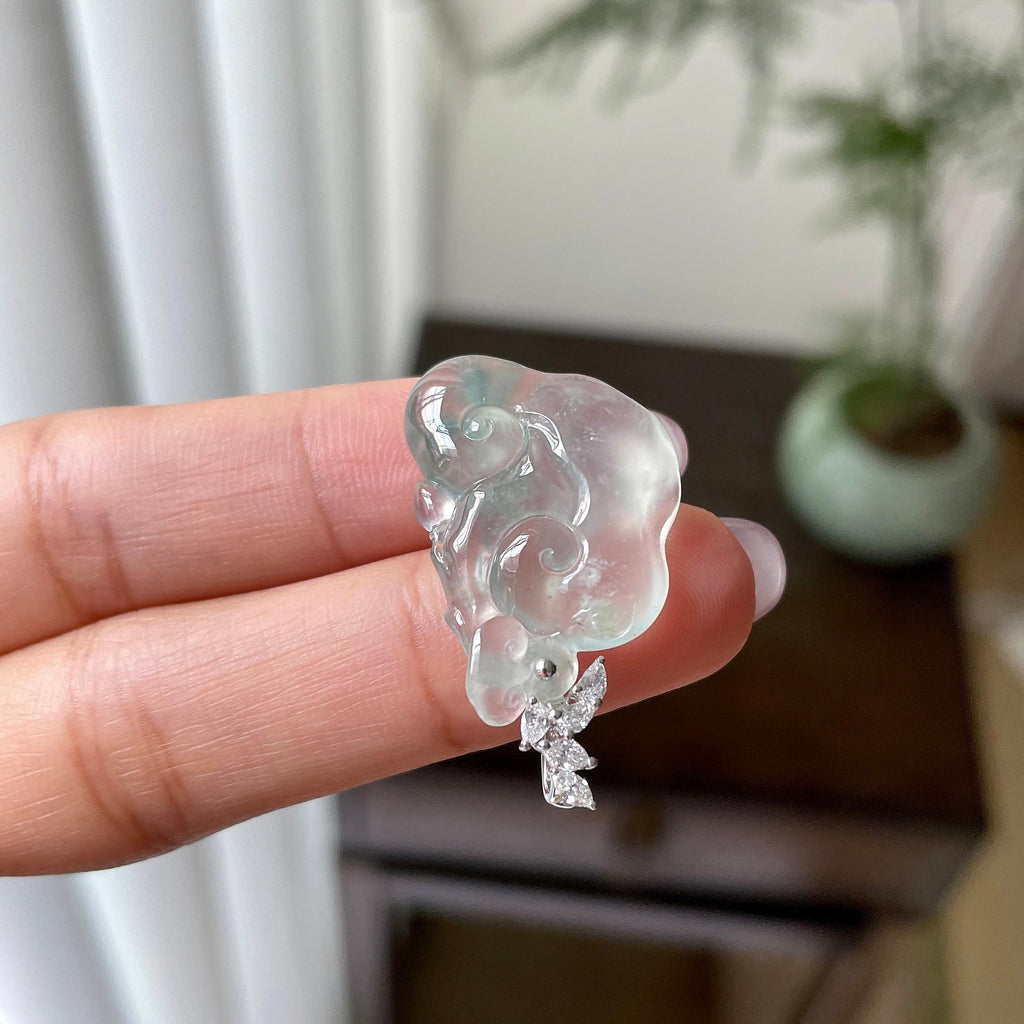 18k金钻镶冰种飘花如意吊坠（yc312573）