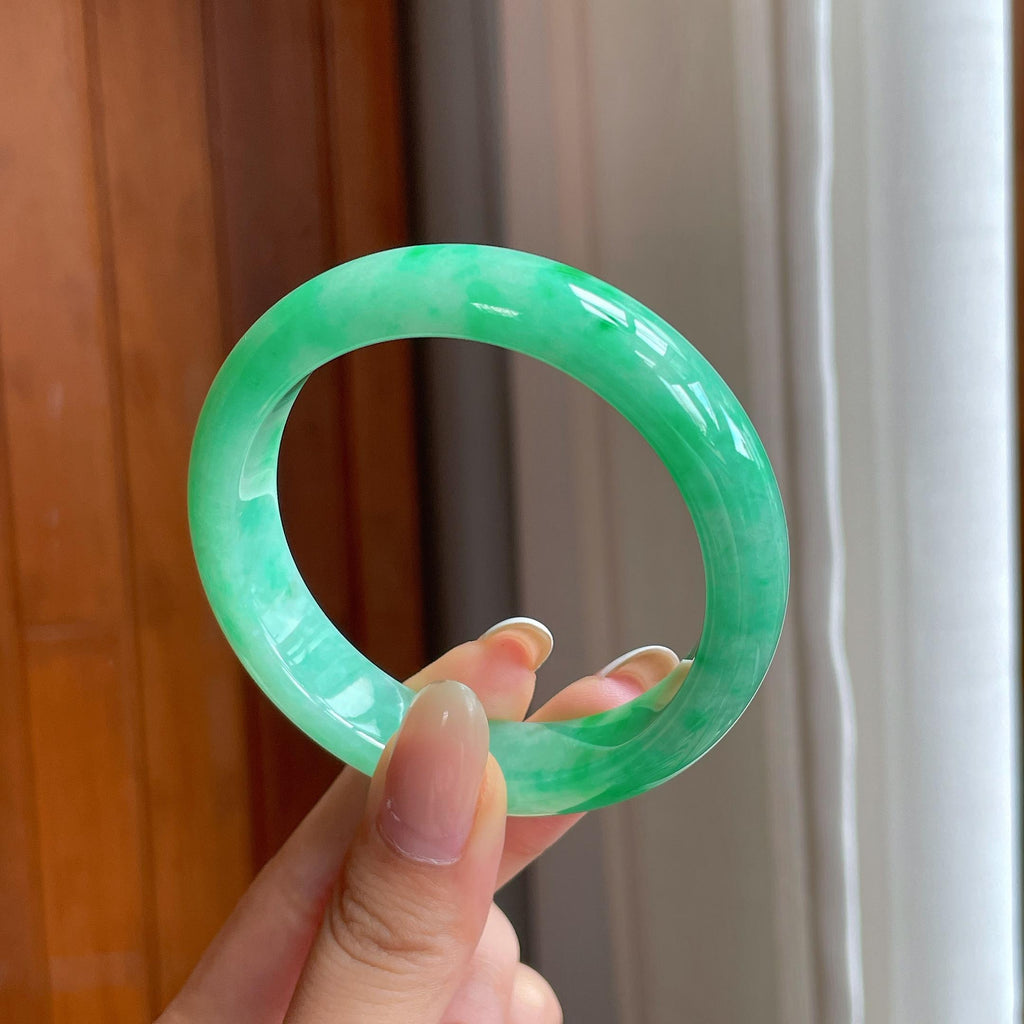 糯冰满绿翡翠平安镯（54mm)（yc406288）